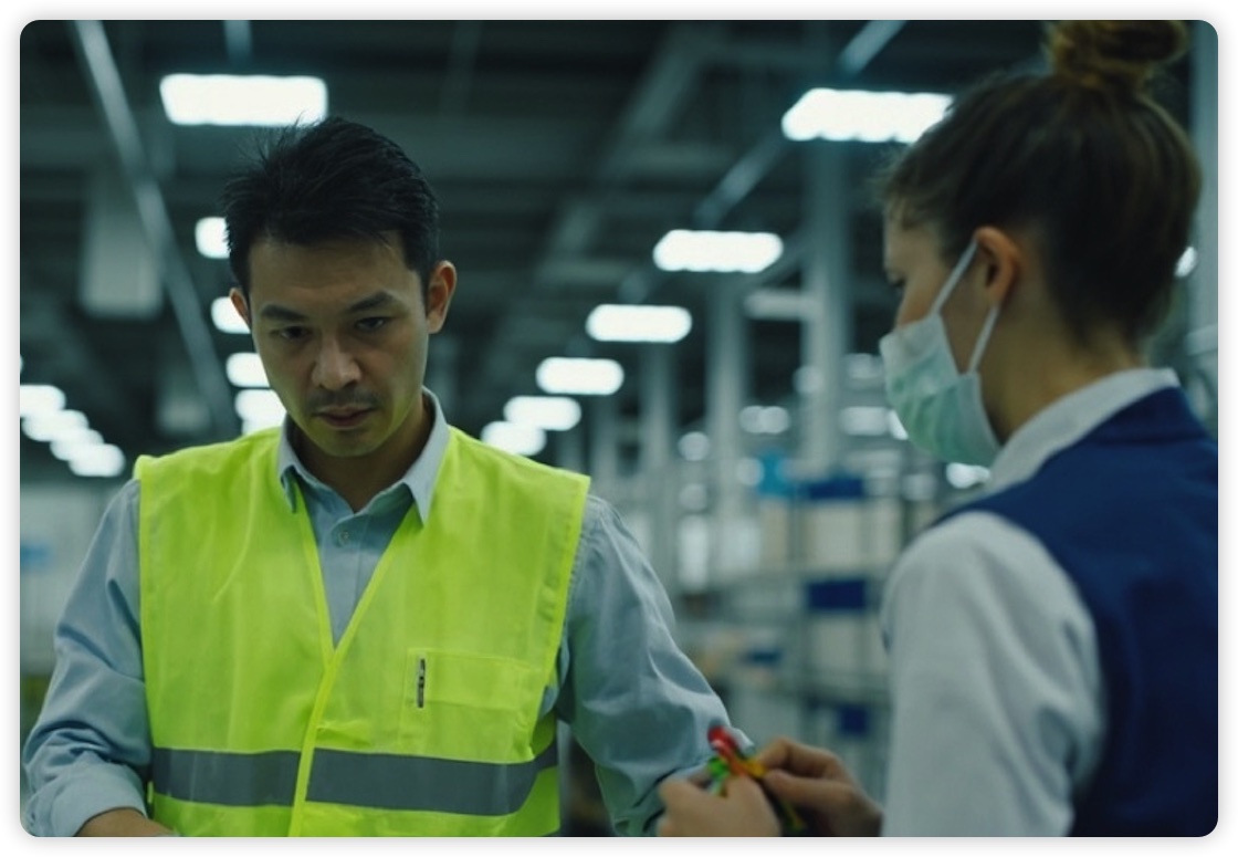 Quality inspector documenting products on a factory floor in China
